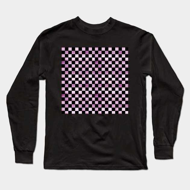 Black and Hot Pink Checkered Wood Pattern Long Sleeve T-Shirt by Lucy